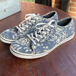 Vans denim and cream cheetah print shoes, size 10